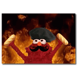 Elmo fire meme, with Elmo holding a baguette in either hand and a beret