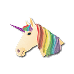 Illustrated unicorn with a rainbow mane