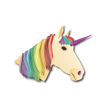 Illustrated unicorn with a rainbow mane (facing right)