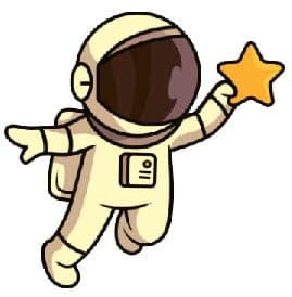 Cartoon astronaut floating upwards and reaching out to grab a star